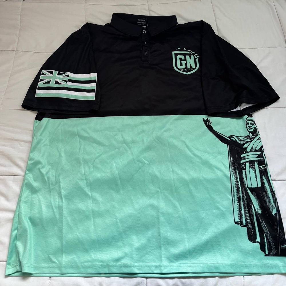 GETNUTZ Black and Mint Graphic Polo Shirt
